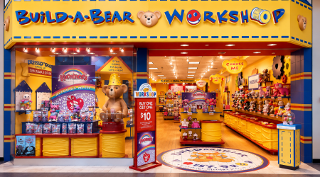 Colorful Build-A-Bear workshop storefront
